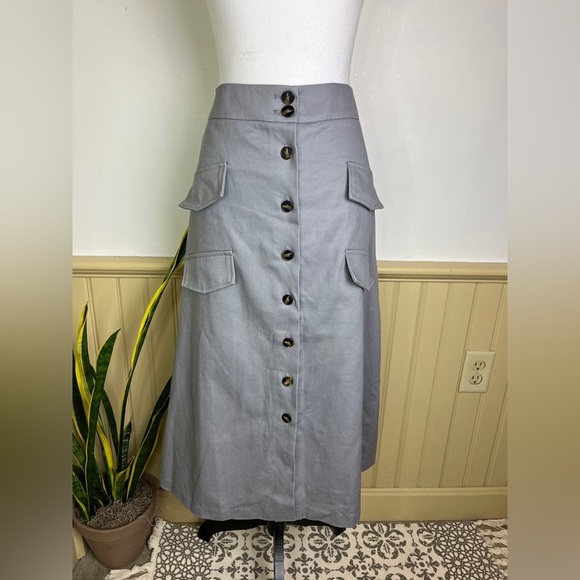 NWT Mare Mare Anthropologie Skirt Plus 1X Gray Cotton Button Front Utility Midi - Picture 10 of 12